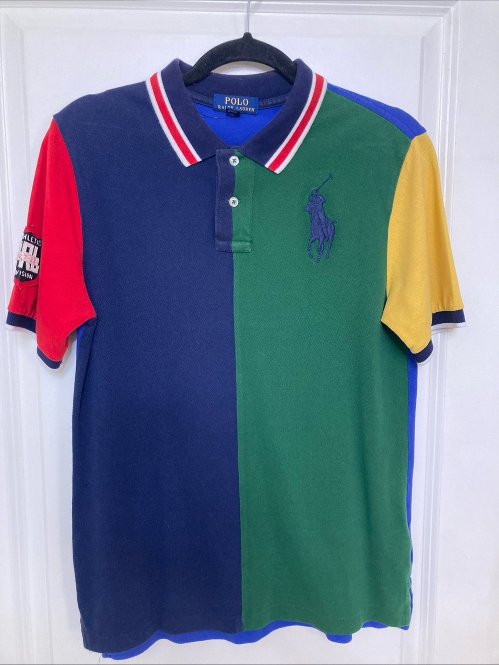 Polo Ralph Lauren Polo Shirt Youth Large Blue Green Color Block Embroidered Pony